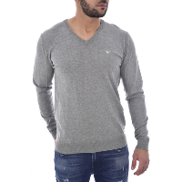 Pull gris uni regular col v homme - Guess M92r04