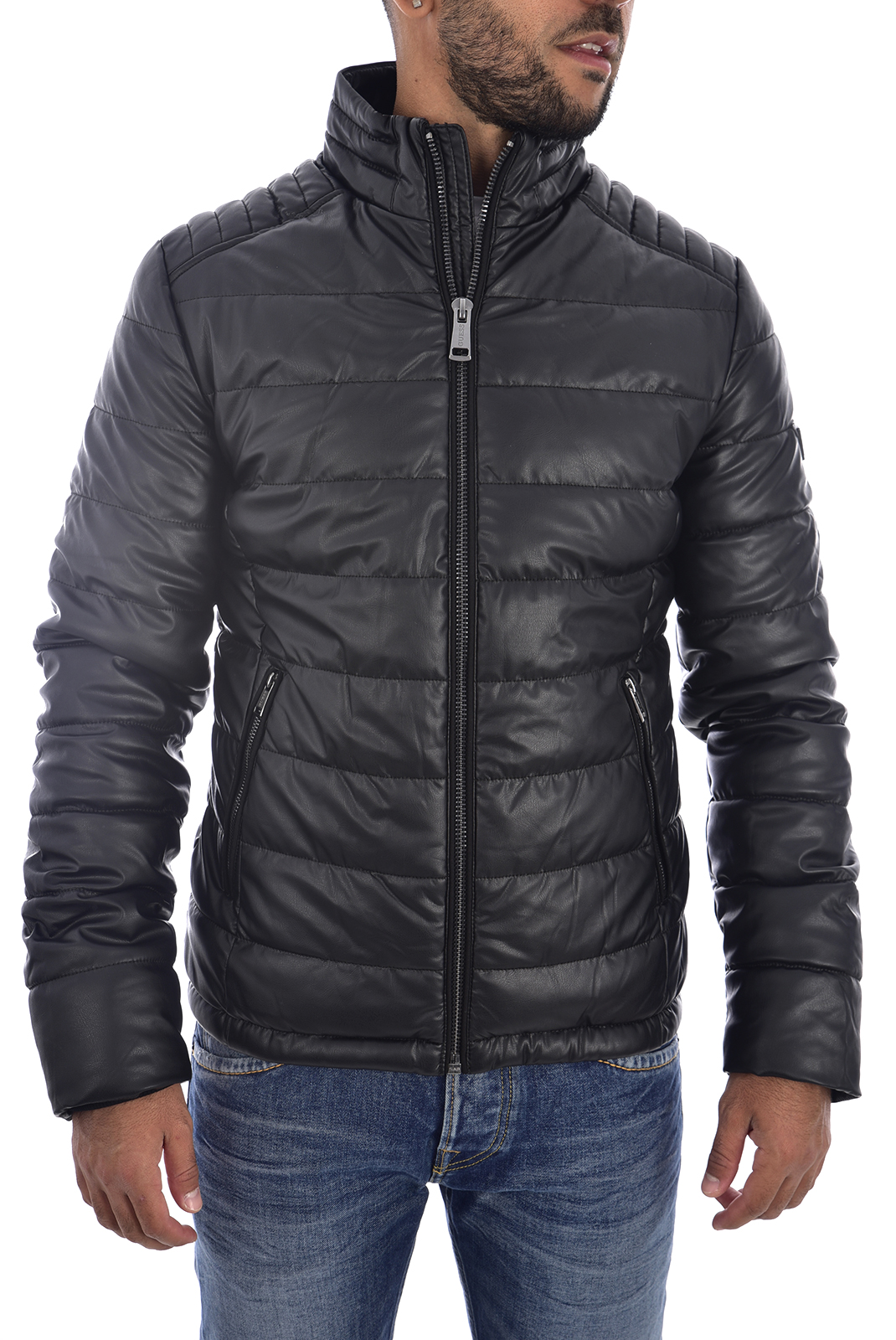 Guess Blouson Noir En Simili Cuir Wabc0