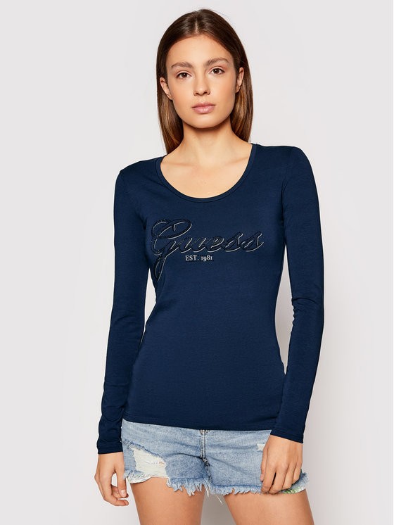 T-Shirt bleu femme - manches longues W1yi90 - Guess