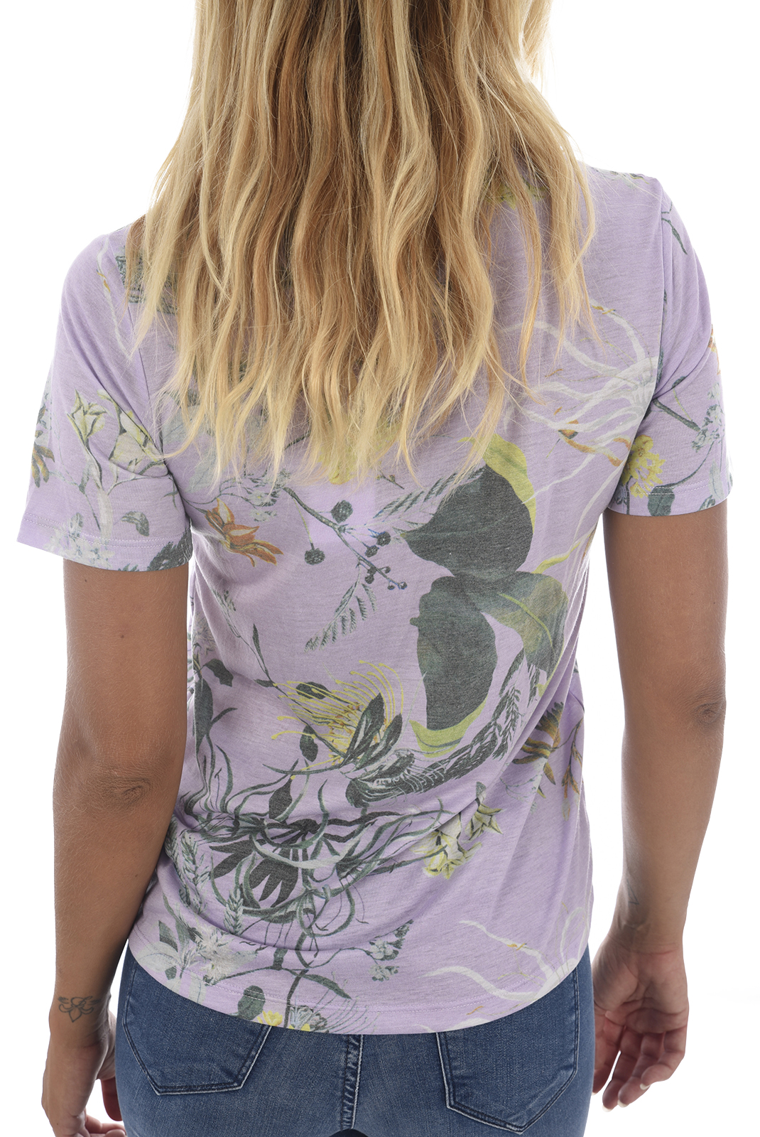 T-Shirt violet fleuri femme - Guess W82i26 