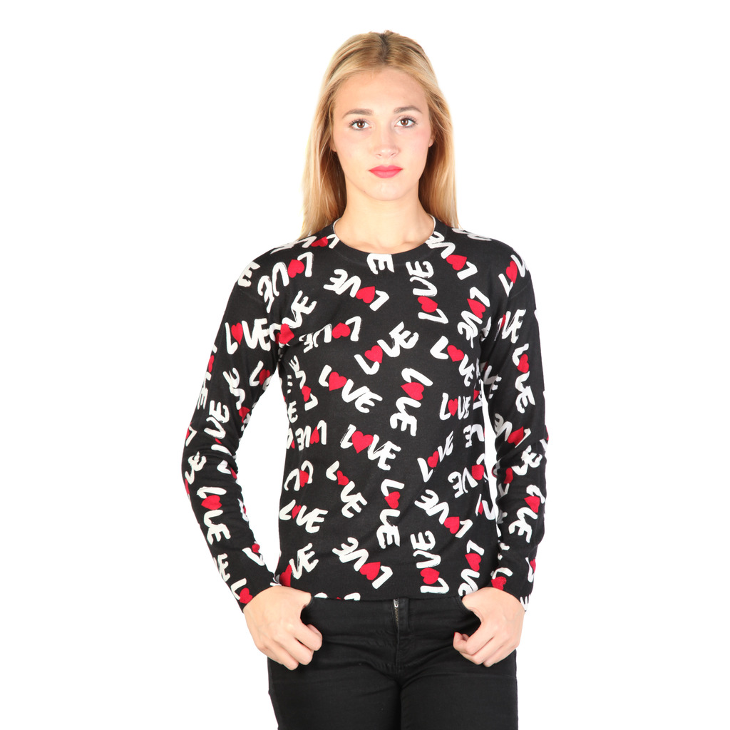 Love Moschino Pull Noir Imprimé Love En Laine Mélangé