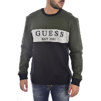 Guess Sweat Vert Coupe Droite Tricolores M94q39
