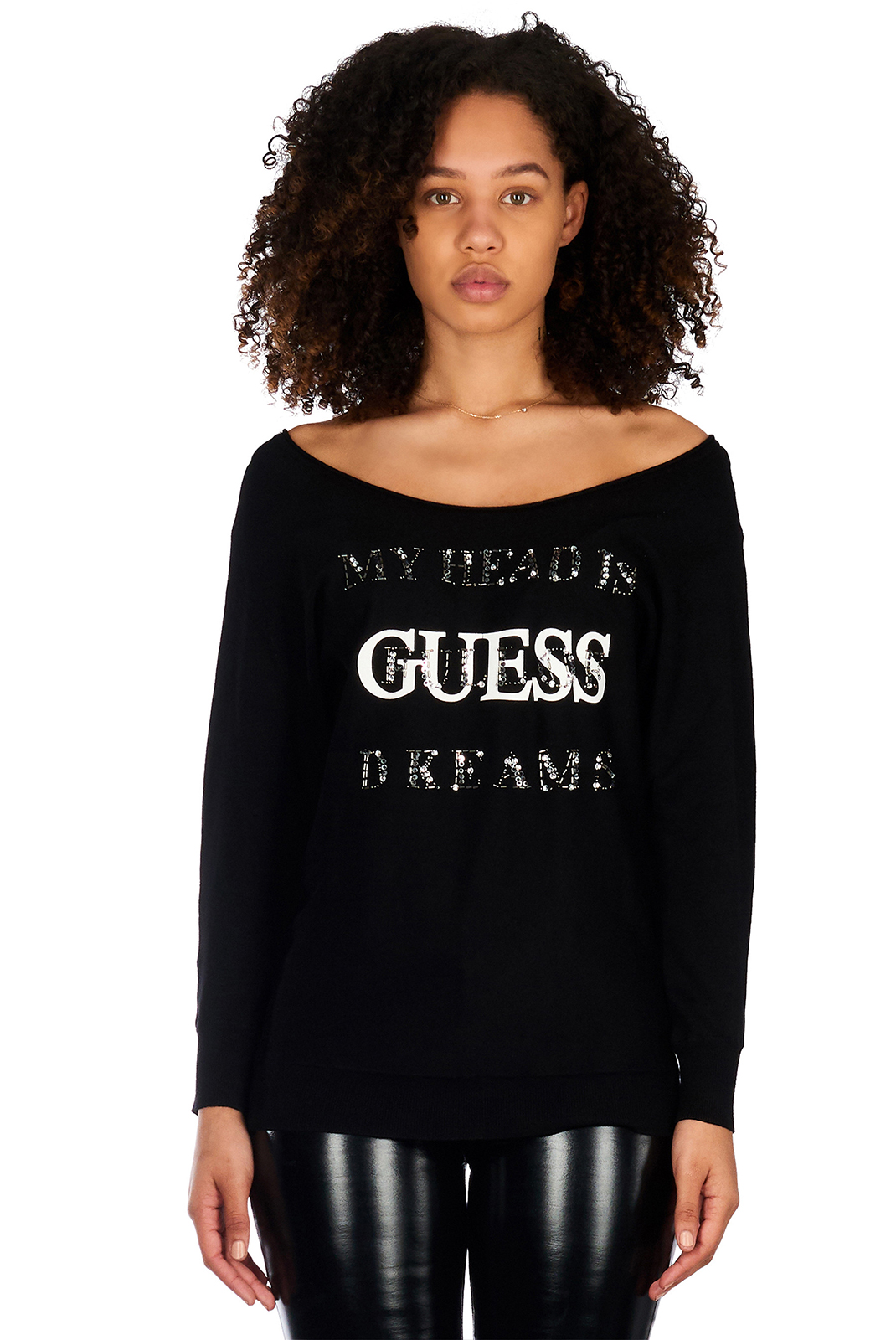 Pull noir strass pour femme - Guess W92r56