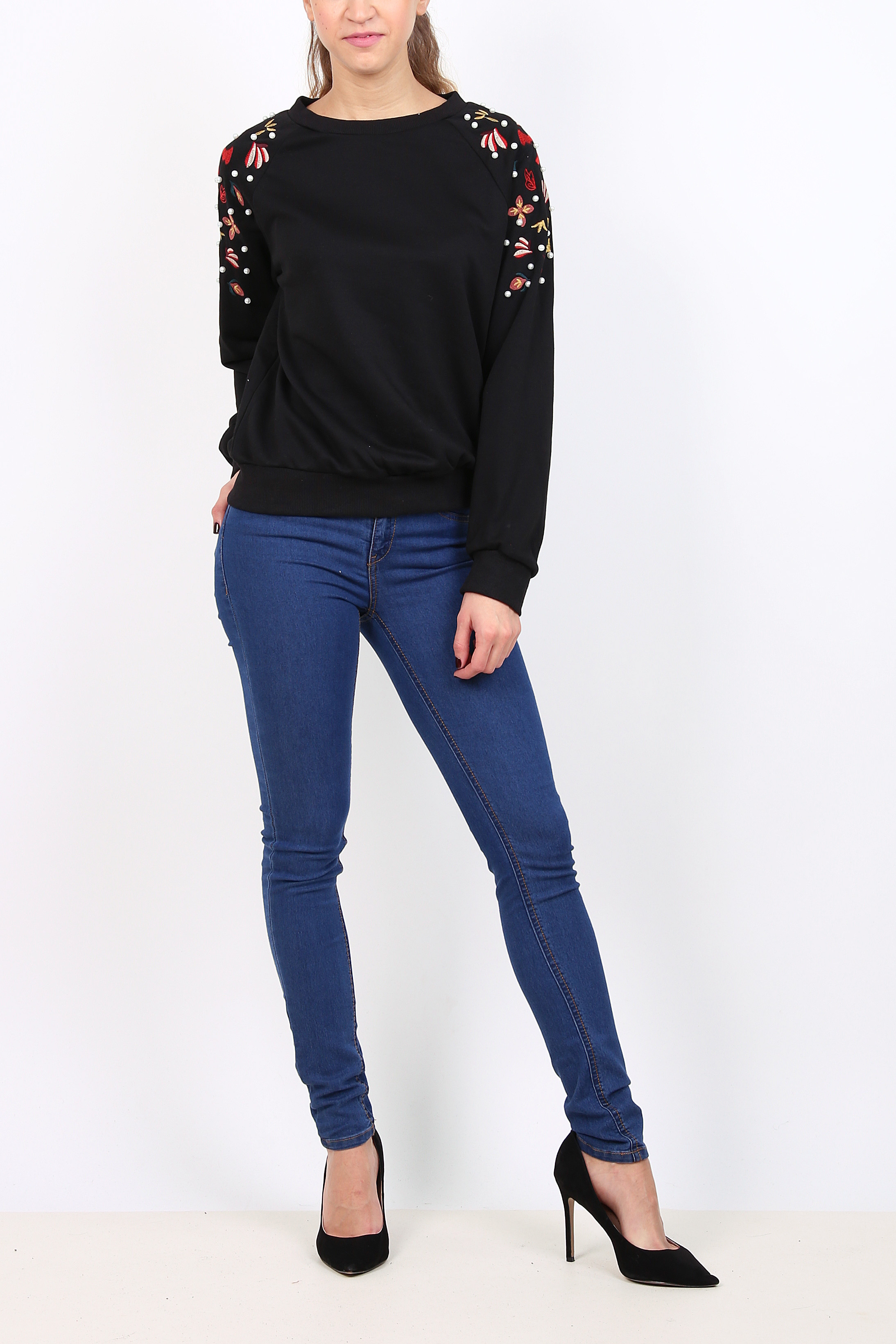Ciao Milano Pull Noir Fleuri Col Rond