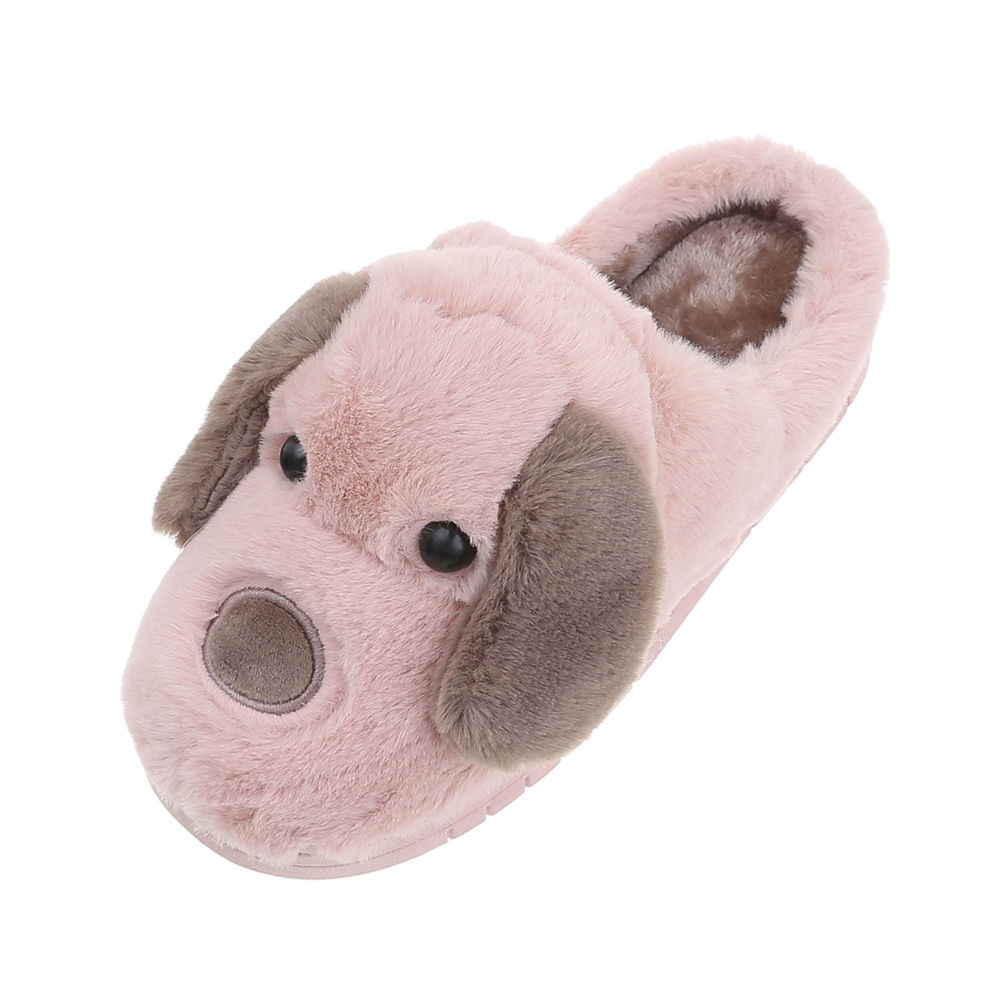 Chaussons petit chien rose pour femme - Peluche fantaisie